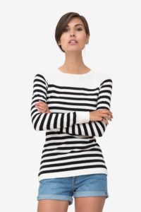 Black/white striped nursing shirt made in organic cotton knit