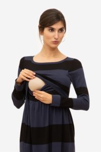 Blue striped Nursing Dress in 100% Organic Cotton Knit