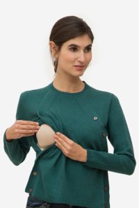 Nursing blouse with round neck and buttons along the side